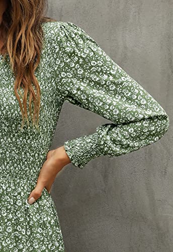 Long Sleeve Smocked Floral A-Line Wedding Guest Maxi