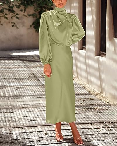 Tender Green Satin Mock Neck Maxi