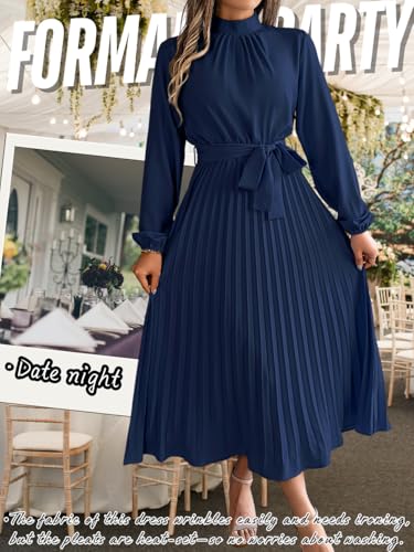Pleated A-Line Mock Neck Church Maxi