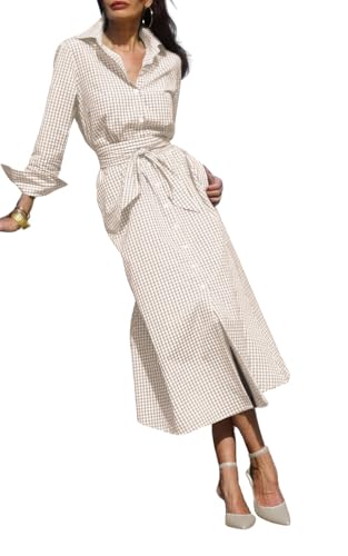 ebossy Long Sleeve Button-Front Cotton Pockets Maxi