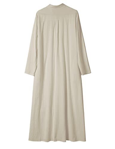 Long Sleeve Button-Front Cotton Pockets Maxi