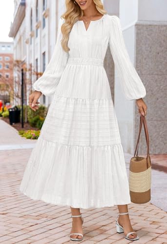 Long Sleeve White Puff Sleeve Midi