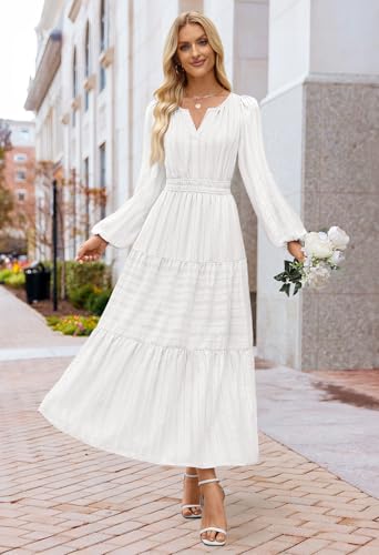 Long Sleeve White Puff Sleeve Midi