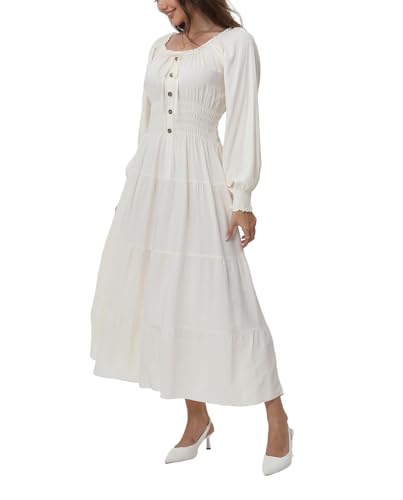 Long Sleeve White Smocked Maxi