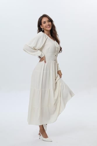 Long Sleeve White Smocked Maxi