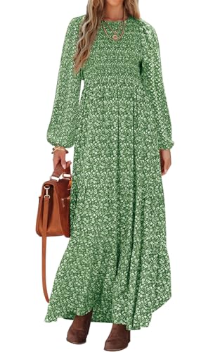 Long Sleeve Smocked Floral Crew Neck Maxi