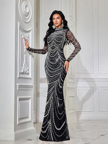 Black Long Sleeve Evening Gown