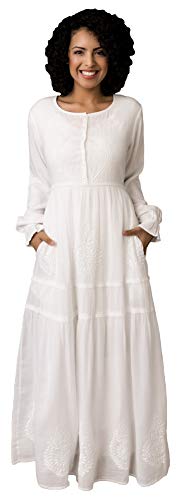 Long Sleeve White Button-Front Cotton Dress