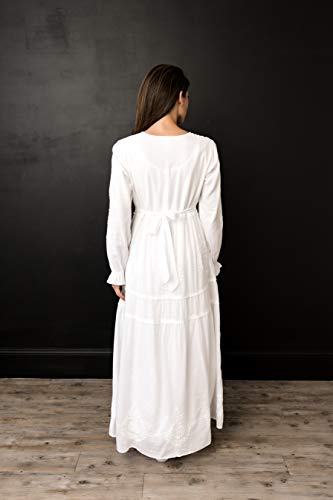 Long Sleeve White Button-Front Cotton Dress