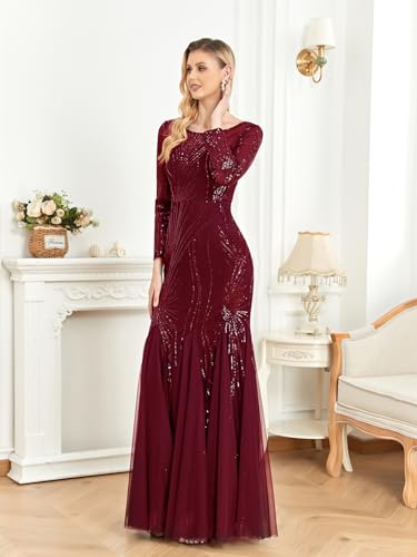Burgundy Long Sleeve Evening Gown