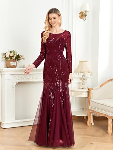 Burgundy Long Sleeve Evening Gown